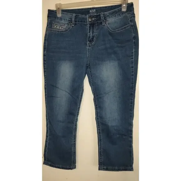 ANA Blue Denim Capris Jeans Women's SIZE 8 BLING Y2K Rhinestones Embellished 8 - Picture 3 of 14